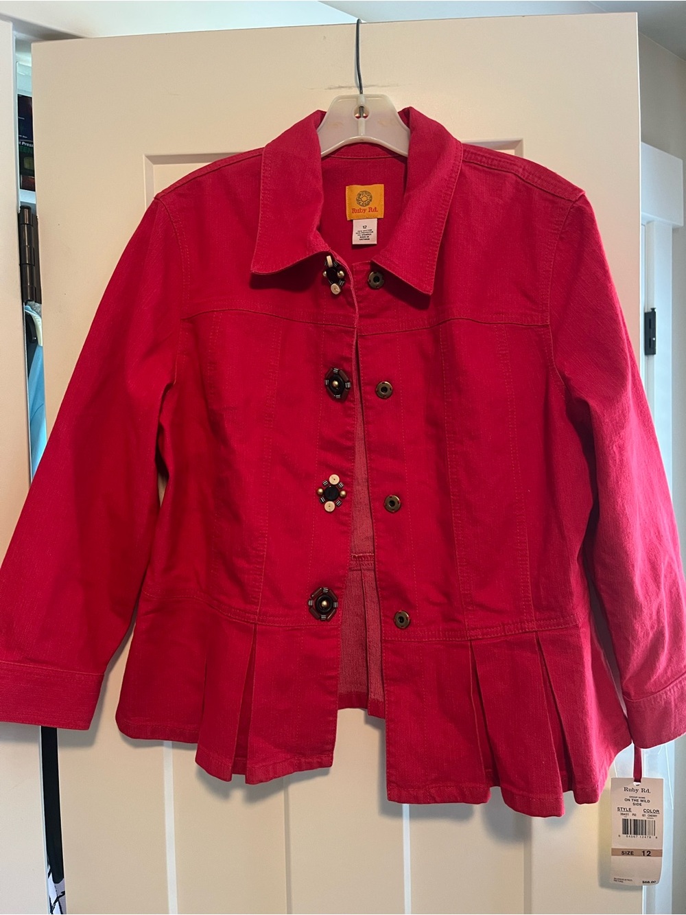 Ruby Red Jacket with Decorative Buttons